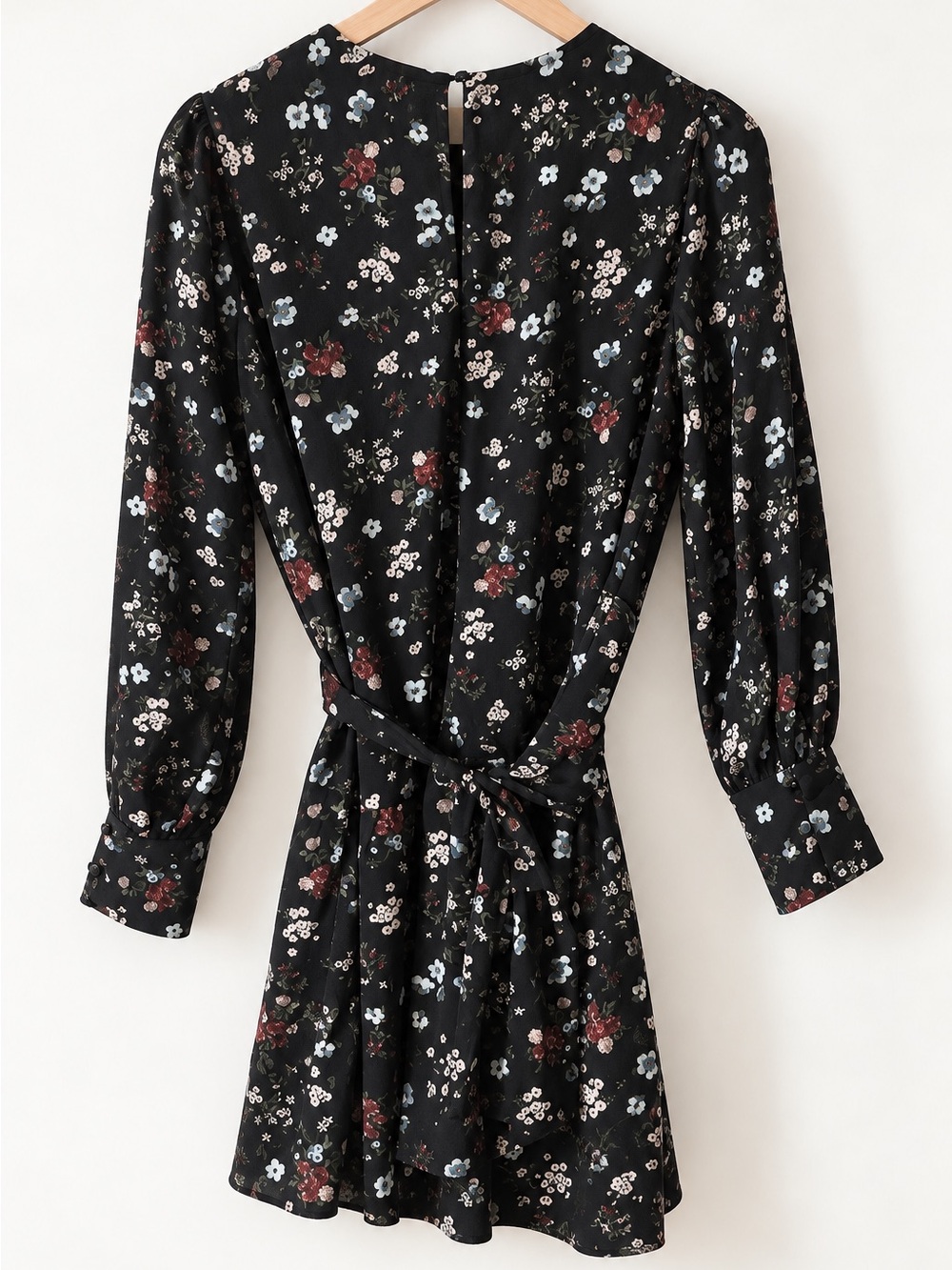 Dynamite Black Floral Tie-Waist Mini Dress Size S - Picture 3 of 4